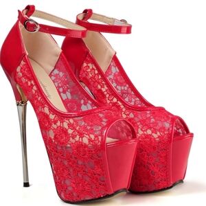 Red Lace Stiletto Heels 😍